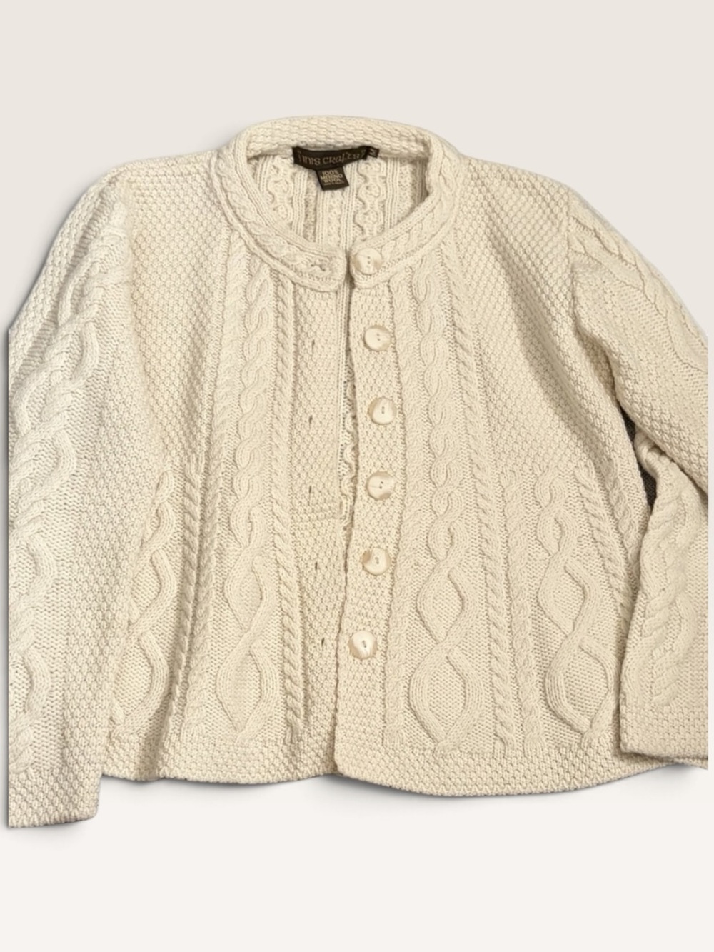 Inis Crafts 100% Merino Wool Irish Cable Knit Cardigan M